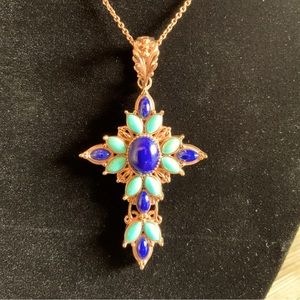 Southwest Style Lapis Lazuli and Turquoise Cross Enhancer